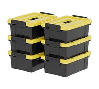 Cetomo 15L*6 Storage Boxes, Plastic Storage Box with Lids, Container with Handle for Tool, Outdoor, Garden, Home, Stackable, Nesting, Black and Yellow, 15L(6 Pack)
