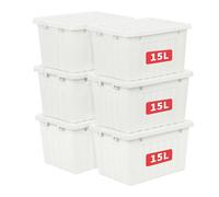 Cetomo 15L*6 Plastic Storage Box,White, Tote box,Organizing Container with Durable Lid and Secure Latching Buckles, Stackable and Nestable, 6Pack, with Buckle