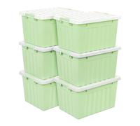 Cetomo 15L*6 Storage Boxes with Lids, Plastic Storage Box with Secure Side Latches, Stackable & Nestable Organizer for Home, Office, Moving, PP, Green, 15L-6 Pack