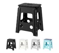 Cetomo 16 Inch Folding Step Stool, Plastic Durable Stool, Foldable Kitchen Stool for Adult, Portable Seat for Bedroom, Shelf, Heavy Duty, Black, 1 Pack