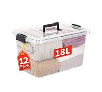 Cetomo 18L*12 Storage Boxes with Handle, Plastic Storage Box with Lids for Home Dorm Office Organization, Stackable & Nestable, Tote Container, PP, Transparent, 18L-12 Pack
