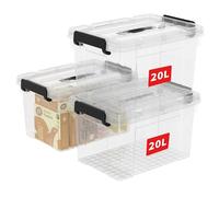 Cetomo 20L*3 Storage Boxes, Carry Plastic Storage Box with Lids, Organizing Container with Handle and Secure Latching Buckles, Stackable, Nestable, Tote Bin for Home Office Clothes, 20L-3Pack, Clear