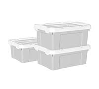 Cetomo 20L*3 Storage Boxes, Carry Plastic Storage Box with Lids, Organizing Container with Handle and Secure Latching Buckles, Stackable, Nestable, Tote Bin for Home Office Clothes, 20L-3Pack, Gray