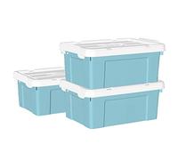 Cetomo 20L*3 Storage Boxes, Carry Plastic Storage Box with Lids, Organizing Container with Handle and Secure Latching Buckles, Stackable, Nestable, Tote Bin for Home Office Clothes, 20L-3Pack, Blue