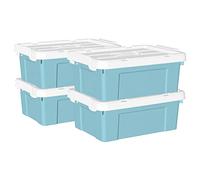 Cetomo 20L*4 Storage Boxes, Carry Plastic Storage Box with Lids, Organizing Container with Handle and Secure Latching Buckles, Stackable, Nestable, Tote Bin for Home Office Clothes, 20L-4Pack, Blue