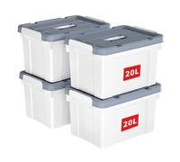 Cetomo 20L*4 Storage Boxes, Carry Plastic Storage Box with Lids, Organizing Container with Handle and Secure Latching Buckles, Stackable, Nestable, Tote Bin for Home Office Clothes, 20L-4Pack, White