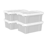 Cetomo 20L*4 Storage Boxes, Carry Plastic Storage Box with Lids, Organizing Container with Handle and Secure Latching Buckles, Stackable, Nestable, Tote Bin for Home Office Clothes, 20L-4Pack, Gray