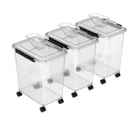 Cetomo 32L*3 Dog Food Storage Container, Airtight Food Containers with Wheels, Silicone Seal, Snap Locks, Plastic Pet Food Bin with Lid for Dog, Cat Food, Pet, Animal, Clear, 32L/12kg-3 Pack(3 Scoops)