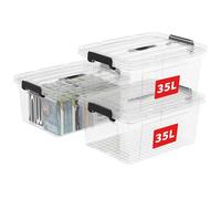 Cetomo 35L*3 Storage Boxes, Carry Plastic Storage Box with Lids, Organizing Container with Handle and Secure Latching Buckles, Stackable, Nestable, Tote Bin for Home Office Clothes, 35L-3Pack, Clear