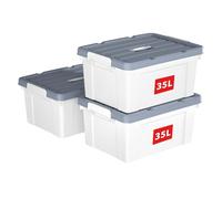 Cetomo 35L*3 Storage Boxes, Carry Plastic Storage Box with Lids, Organizing Container with Handle and Secure Latches, Nestable & Stackable Tote Box for Home Office, 35L-3 Pack, White