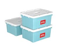 Cetomo 35L*3 Storage Boxes, Carry Plastic Storage Box with Lids, Organizing Container with Handle and Secure Latching Buckles, Stackable, Nestable, Tote Bin for Home Office Clothes, 35L-3Pack, Blue