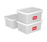 Cetomo 35L*3 Storage Boxes, Carry Plastic Storage Box with Lids, Organizing Container with Handle and Secure Latching Buckles, Stackable, Nestable, Tote Bin for Home Office Clothes, 35L-3Pack, Gray
