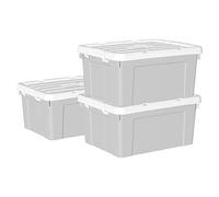 Cetomo 35L*3 Storage Boxes, Carry Plastic Storage Box with Lids, Organizing Container with Handle and Secure Latching Buckles, Stackable, Nestable, Tote Bin for Home Office Clothes, 35L-3Pack, Gray