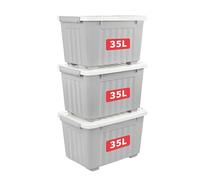 Cetomo 35L*3 Storage Boxes with Wheels, Plastic Storage Box with Lid, Latching Buckles, Click Closure, Stackable, Nesting, Durable Organizer for Home Office Clothes, Gray, 35L-3 Pack