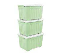 Cetomo 35L*3 Storage Boxes with Lids, Plastic Storage Box with Wheels and Secure Side Latches, Stackable & Nestable Organizer for Home, Office, Moving, PP, Green, 35L-3 Pack