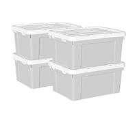 Cetomo 35L*4 Storage Boxes, Carry Plastic Storage Box with Lids, Organizing Container with Handle and Secure Latching Buckles, Stackable, Nestable, Tote Bin for Home Office Clothes, 35L-4Pack, Gray