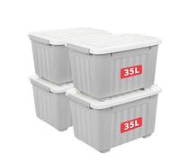 Cetomo 35L*4 Storage Boxes with Lids, Plastic Storage Box with Wheels and Secure Side Latches, Stackable & Nestable Organizer for Home, Office, Moving, PP, Gray, 35L-4 Pack