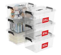 Cetomo 35L*6 Storage Boxes, Carry Plastic Storage Box with Lids, Organizing Container with Handle and Secure Latching Buckles, Stackable, Nestable, Tote Bin for Home Office Clothes, 35L-6Pack, Clear