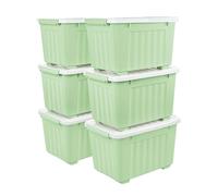 Cetomo 35L*6 Storage Boxes with Wheels, Plastic Storage Box with Lid, Latching Buckles, Click Closure, Stackable, Nesting, Durable Organizer for Home Office Clothes, Green, 35L-6 Pack