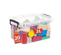 Cetomo 3L*20 Plastic Storage Boxes, Small Storage Box with Lids, Compact Desktop Box, Durable, Sturdy, Heavy- Duty, No-Frills, Stackable, PP, Transparent, 3L-20 Pack