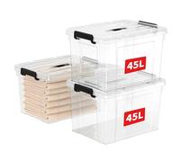 Cetomo 45L*3 Storage Boxes, Carry Plastic Storage Box with Lids, Clear Organizing Container with Handle and Secure Latches, Nestable & Stackable Tote Box for Home Office, 45L-3 Pack, Transparent