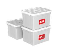 Cetomo 45L*3 Storage Boxes, Carry Plastic Storage Box with Lids, Organizing Container with Handle and Secure Latching Buckles, Stackable, Nestable, Tote Bin for Home Office Clothes, 45L-3Pack, Gray