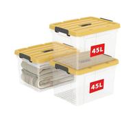 Cetomo 45L*3 Storage Boxes, Carry Plastic Storage Box with Lids, Organizing Container with Handle and Latching Buckles, Stackable, Nestable, Tote Bin for Home Office Clothes, 45L-3Pack, Clear & Yellow