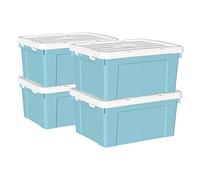 Cetomo 45L*4 Storage Boxes, Carry Plastic Storage Box with Lids, Organizing Container with Handle and Secure Latching Buckles, Stackable, Nestable, Tote Bin for Home Office Clothes, 45L-4Pack, Blue