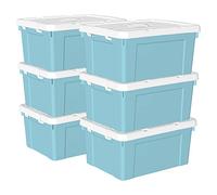 Cetomo 45L*6 Storage Boxes, Carry Plastic Storage Box with Lids, Organizing Container with Handle and Secure Latching Buckles, Stackable, Nestable, Tote Bin for Home Office Clothes, 45L-6Pack, Blue