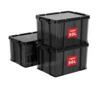 Cetomo 50L*3 Heavy-Duty Storage Boxes, Plastic Stackable Storage Box with Lids, Storage Bins with Reinforced Corners, Vertical Sides and Clip Closure, Durable, Sturdy, Transparent Black, 50L-3Pack