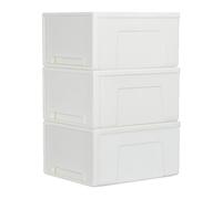 Cetomo 50L*3 Plastic Storage Drawers Unit, Office Desk Organizers, Drawer Organizer, Storage Box, Stackable Tower for Desktop, Cosmetics, Bedroom, Large, Durable PP, BPA Free, White, 50L-3 Pack