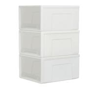 Cetomo 50L*3 Plastic Storage Drawers Unit, Office Desk Organizers, Drawer Organizer, Storage Box, Stackable Tower for Desktop, Bedroom, Dorm, Cosmetics, Durable PP, BPA Free, White & Clear, 30L-3 Pack