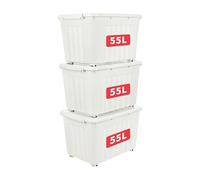 Cetomo 55L*3 Storage Boxes with Lids, Plastic Storage Box with Wheels and Secure Side Latches, Stackable & Nestable Organizer for Home, Office, Moving, PP, White, 55L-3 Pack