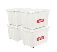 Cetomo 55L*4 Plastic Storage Box,White, Tote box,Organizing Container with Durable Lid and Secure Latching Buckles, Stackable and Nestable, 4Pack, with Buckle