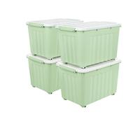 Cetomo 55L*4 Storage Boxes with Wheels, Plastic Storage Box with Lid, Latching Buckles, Click Closure, Stackable, Nesting, Durable Organizer for Home Office Clothes, Green, 55L-4 Pack