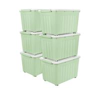 Cetomo 55L*6 Storage Boxes with Wheels, Plastic Storage Box with Lid, Latching Buckles, Click Closure, Stackable, Nesting, Durable Organizer for Home Office Clothes, Green, 55L-6 Pack