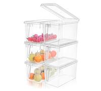 Cetomo 6.5L*6 Food Storage Container, Fridge Organizer with Handle, Plastic Refrigerator Organizers with Lid for Pantry and Fruits, BPA free, Freezer Safe, Microwave Safe, Durable, Clear, 6.5L-6 Pack