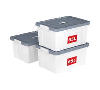 Cetomo 65L*3 Storage Boxes, Carry Plastic Storage Box with Lids, Organizing Container with Handle and Secure Latching Buckles, Stackable, Nestable, Tote Bin for Home Office Clothes, 65L-3Pack, White