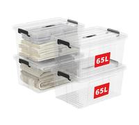 Cetomo 65L*4 Storage Boxes, Carry Plastic Storage Box with Lids, Clear Organizing Container with Handle and Secure Latches, Nestable & Stackable Tote Box for Home Office, 65L-4 Pack, Transparent