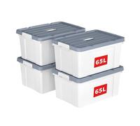 Cetomo 65L*4 Storage Boxes, Carry Plastic Storage Box with Lids, Organizing Container with Handle and Secure Latching Buckles, Stackable, Nestable, Tote Bin for Home Office Clothes, 65L-4Pack, White