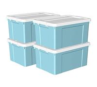 Cetomo 65L*4 Storage Boxes, Plastic Storage Box with Lids, Organizing Container with Secure Latching Buckles, Stackable, Nestable, Tote Bin for Home Office Clothes, 65L-4Pack, Blue