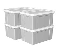 Cetomo 65L*4 Storage Boxes, Plastic Storage Box with Lids, Organizing Container with Secure Latching Buckles, Stackable, Nestable, Tote Bin for Home Office Clothes, 65L-4Pack, Gray