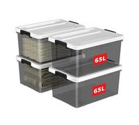 Cetomo 65L*4 Storage Boxes, Plastic Storage Box with Lids, Organizing Container with Secure Latching Buckles, Stackable, Nestable, Large Bin for Home Clothes, 65L-4Pack, Clear Black