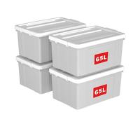 Cetomo 65L*4 Storage Boxes, Plastic Storage Box with Lids, Organizing Container with Secure Latching Buckles, Stackable, Nestable, Tote Bin for Home Office Clothes, 65L-4Pack, Gray