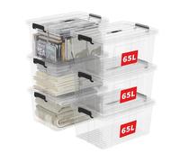 Cetomo 65L*6 Storage Boxes, Carry Plastic Storage Box with Lids, Organizing Container with Handle and Secure Latching Buckles, Stackable, Nestable, Tote Bin for Home Office Clothes, 65L-6Pack, Clear