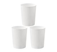 Cetomo 7.2L*3 Plastic Waste Paper Bin, Trash Can, Small Bins, Bedroom Bin, Round Waste Basket with Solid Stripe for Kitchen Rooms, Nesting, Matte, Frosted, Minimalist, Open Top, White, 7.2L(3 Pack)