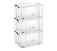 Cetomo 70L*3 Heavy-Duty Storage Boxes, Plastic Stackable Storage Box with Wheels, Storage Bins with Reinforced Corners, Vertical Sides and Clip Closure, Durable, Sturdy, Transparent, 70L-3Pack
