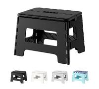 Cetomo 8.5 Inch Folding Step Stool, Plastic Durable Stool, Foldable Kitchen Stool for Adult, Portable Seat for Bedroom, Shelf, Heavy Duty, Black, 1 Pack