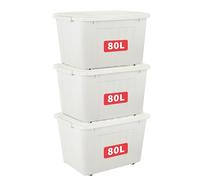 Cetomo 80L*3 Plastic Storage Box,White, Tote box,Organizing Container with Durable Lid and Secure Latching Buckles, Stackable and Nestable, 3Pack, with Buckle