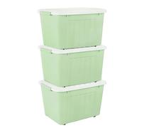 Cetomo 80L*3 Storage Boxes with Lids, Plastic Storage Box with Wheels and Secure Side Latches, Stackable & Nestable Organizer for Home, Office, Moving, PP, Green, 80L-3 Pack